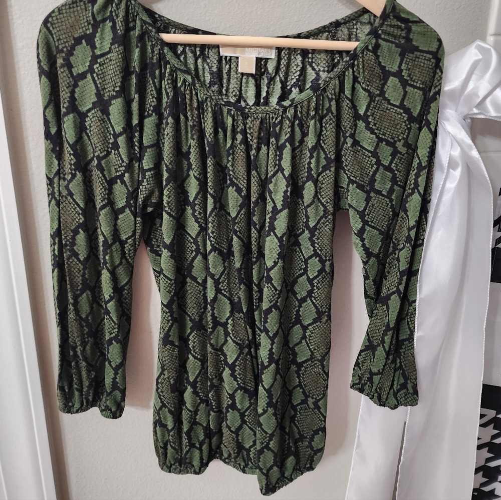 Michael Kors Green and Black Patterned Top